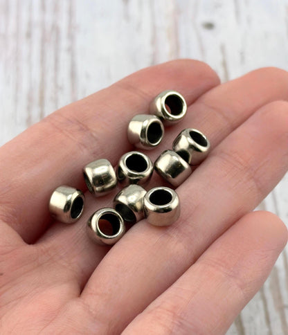 7mm Large Hole Cylinder Beads (Set of 10), Antiqued Pewter - PT549