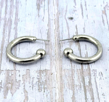 Boucles d'oreilles créoles demi-cercle de 1 pouce, étain vieilli - PT566