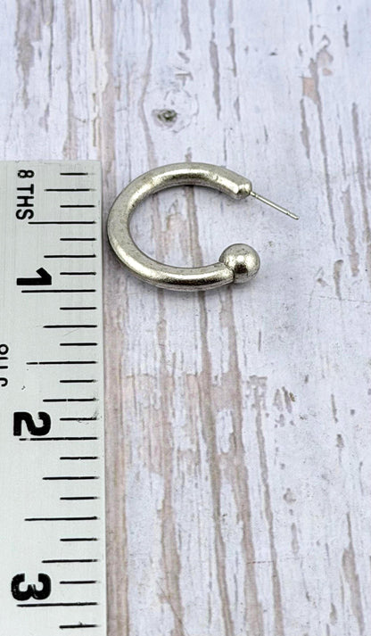 Boucles d'oreilles créoles demi-cercle de 1 pouce, étain vieilli - PT566