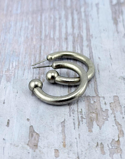 Boucles d'oreilles créoles demi-cercle de 1 pouce, étain vieilli - PT566