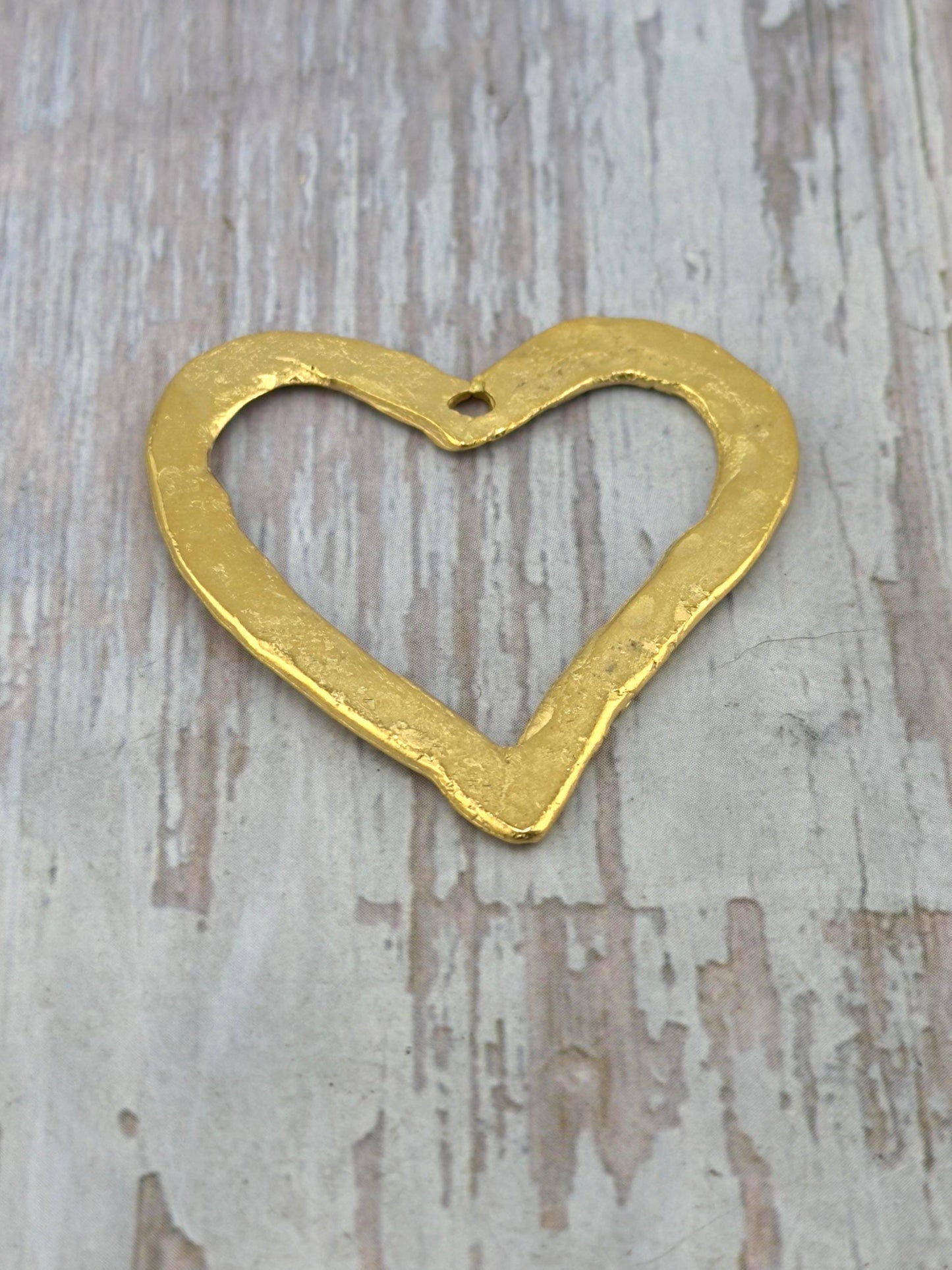 Hammered Open Heart Pendant, Satin 18k Gold Plated - ST230