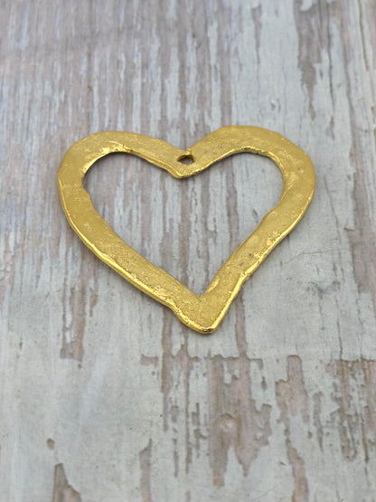 Hammered Open Heart Pendant, Satin 18k Gold Plated - ST230