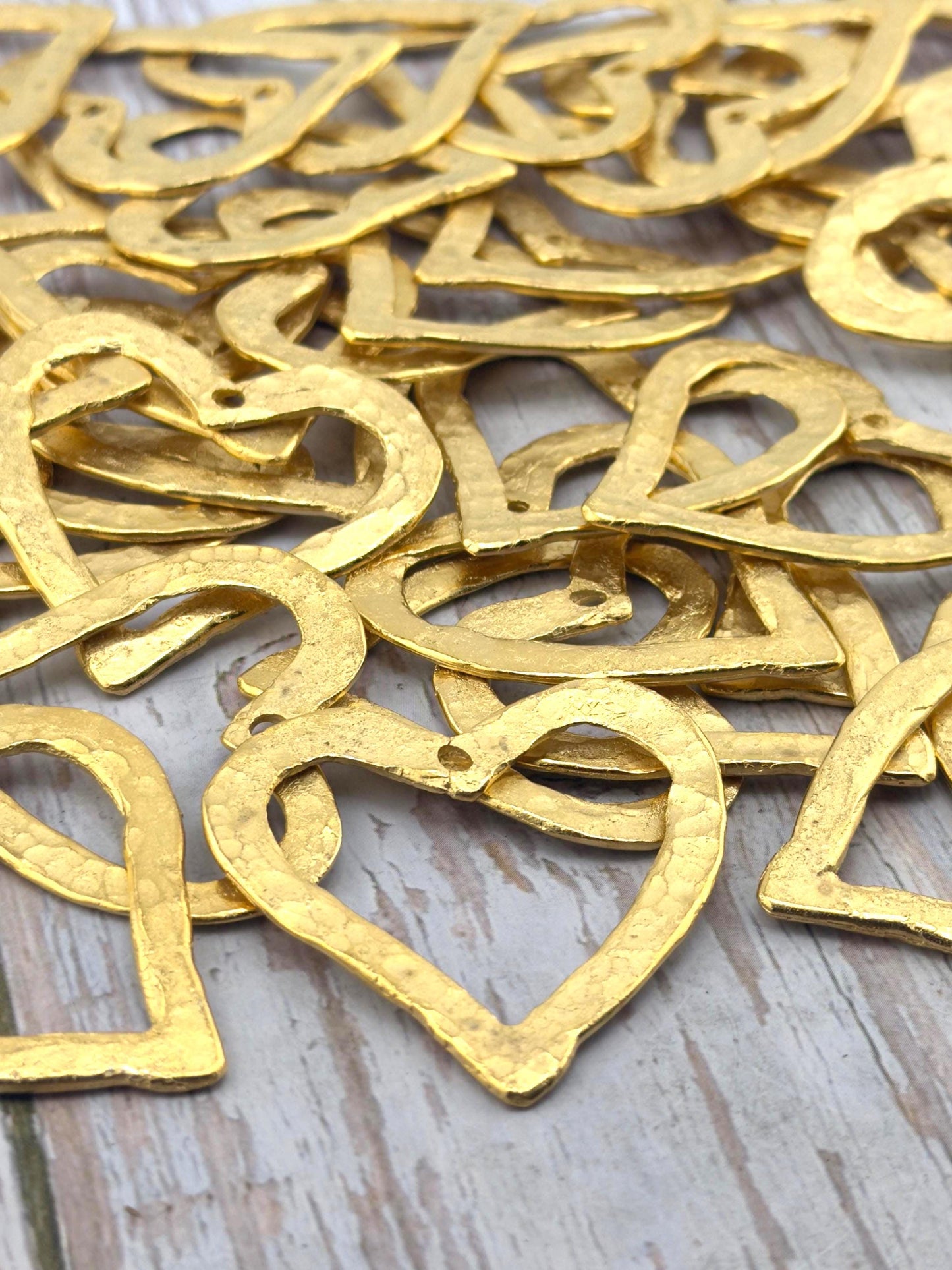 Hammered Open Heart Pendant, Satin 18k Gold Plated - ST230