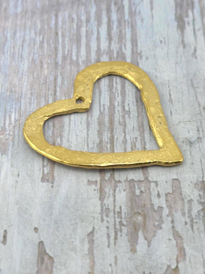 Hammered Open Heart Pendant, Satin 18k Gold Plated - ST230