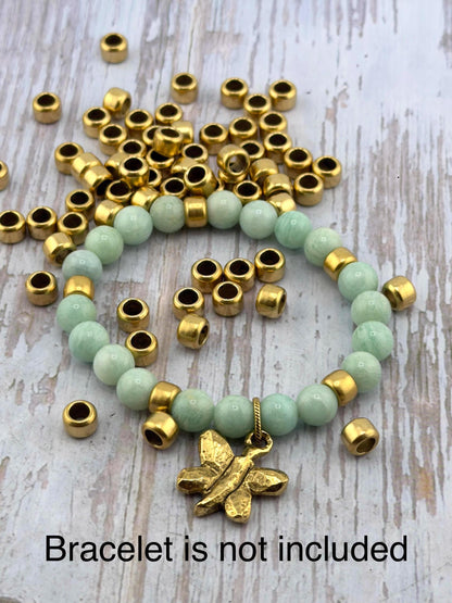 Large Hole 7mm Spacer Beads (Set of 10), Antiqued 18k Gold Plated - AG547