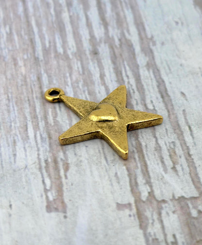 Small Nestled Heart Star Charm, Antiqued 18k Gold Plated - AG010
