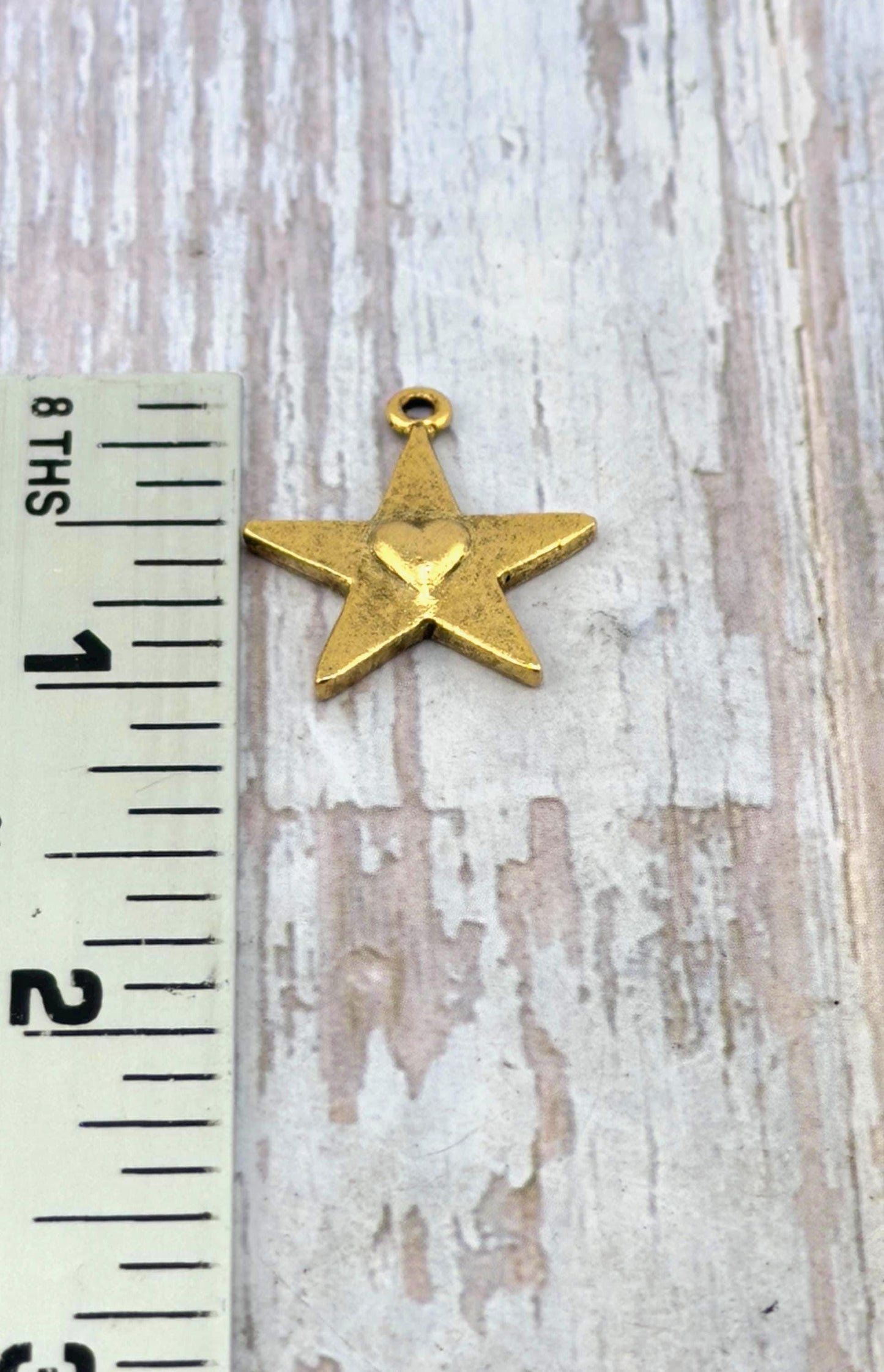 Small Nestled Heart Star Charm, Antiqued 18k Gold Plated - AG010