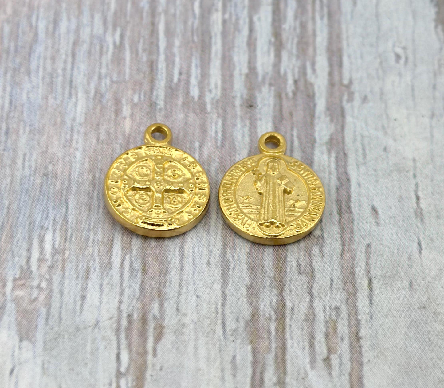 Double-sided Saint Benedict Protection Medal, Satin 18k Gold Plated - ST193
