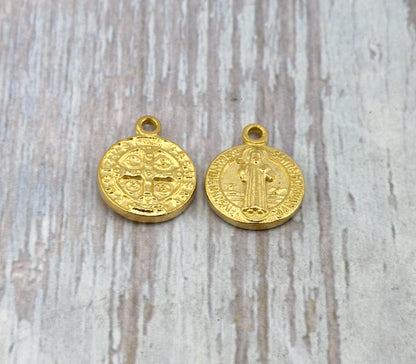 Double-sided Saint Benedict Protection Medal, Satin 18k Gold Plated - ST193