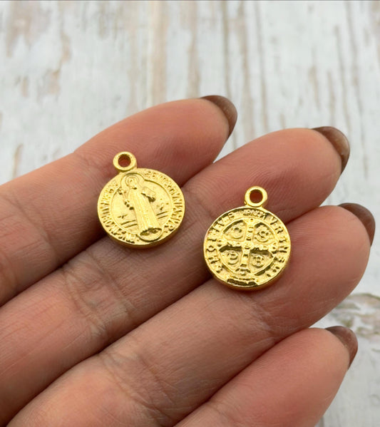 Double-sided Saint Benedict Protection Medal, Satin 18k Gold Plated - ST193