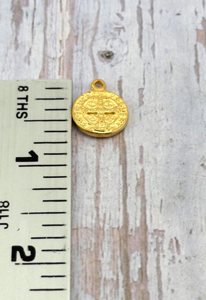 Double-sided Saint Benedict Protection Medal, Satin 18k Gold Plated - ST193
