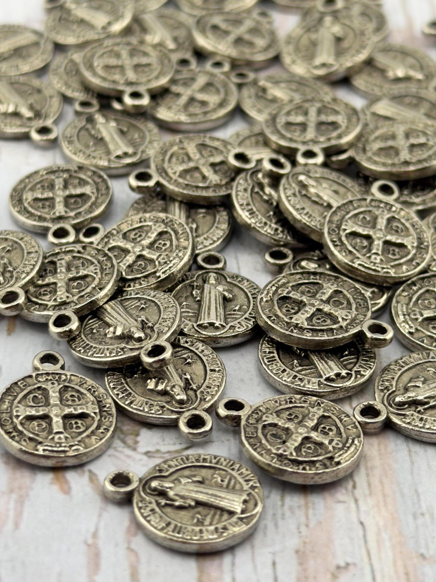 Double-sided Saint Benedict Medal, Antiqued Pewter - PT373