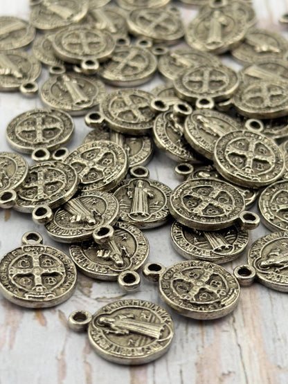 Double-sided Saint Benedict Medal, Antiqued Pewter - PT373