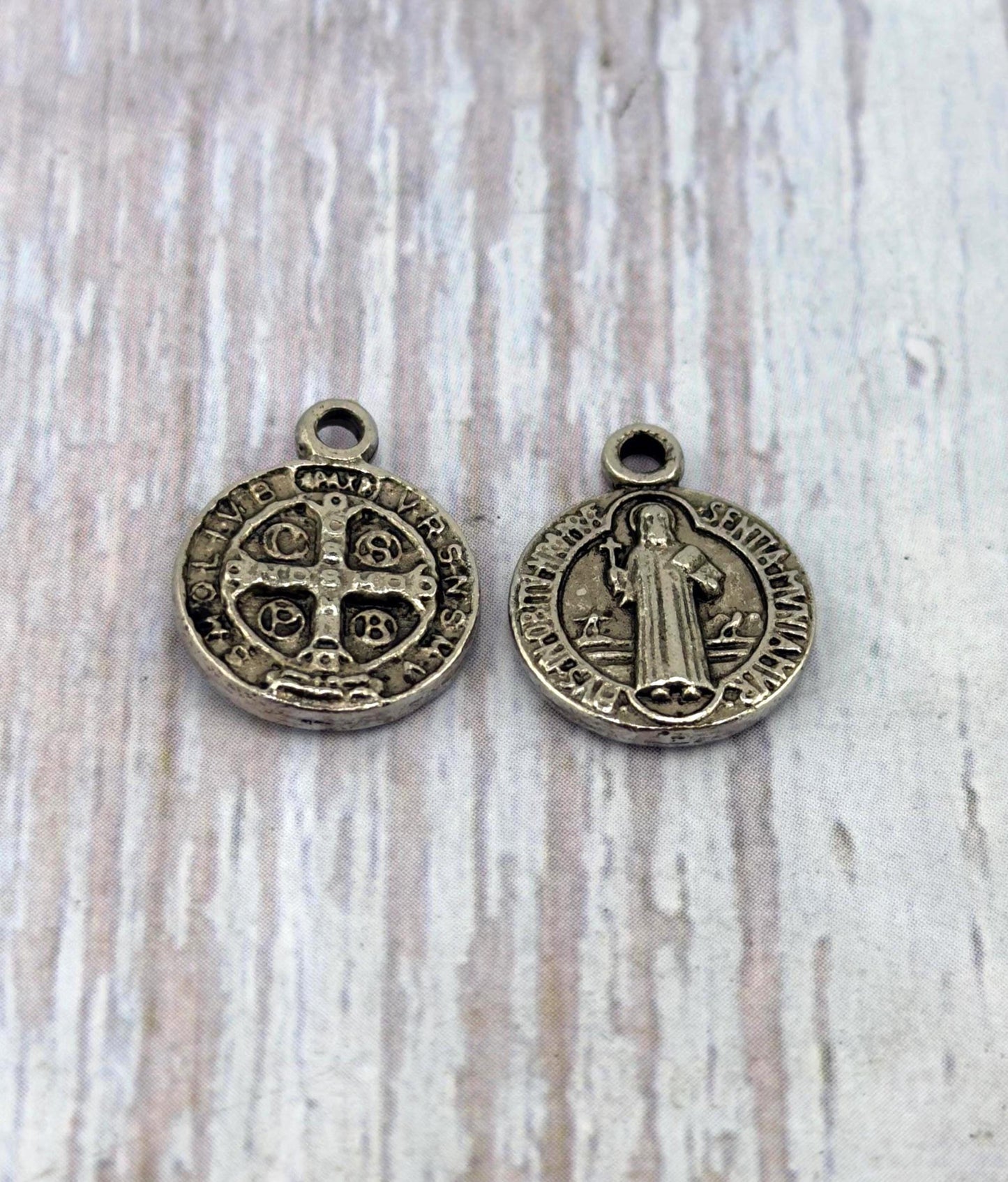 Double-sided Saint Benedict Medal, Antiqued Pewter - PT373