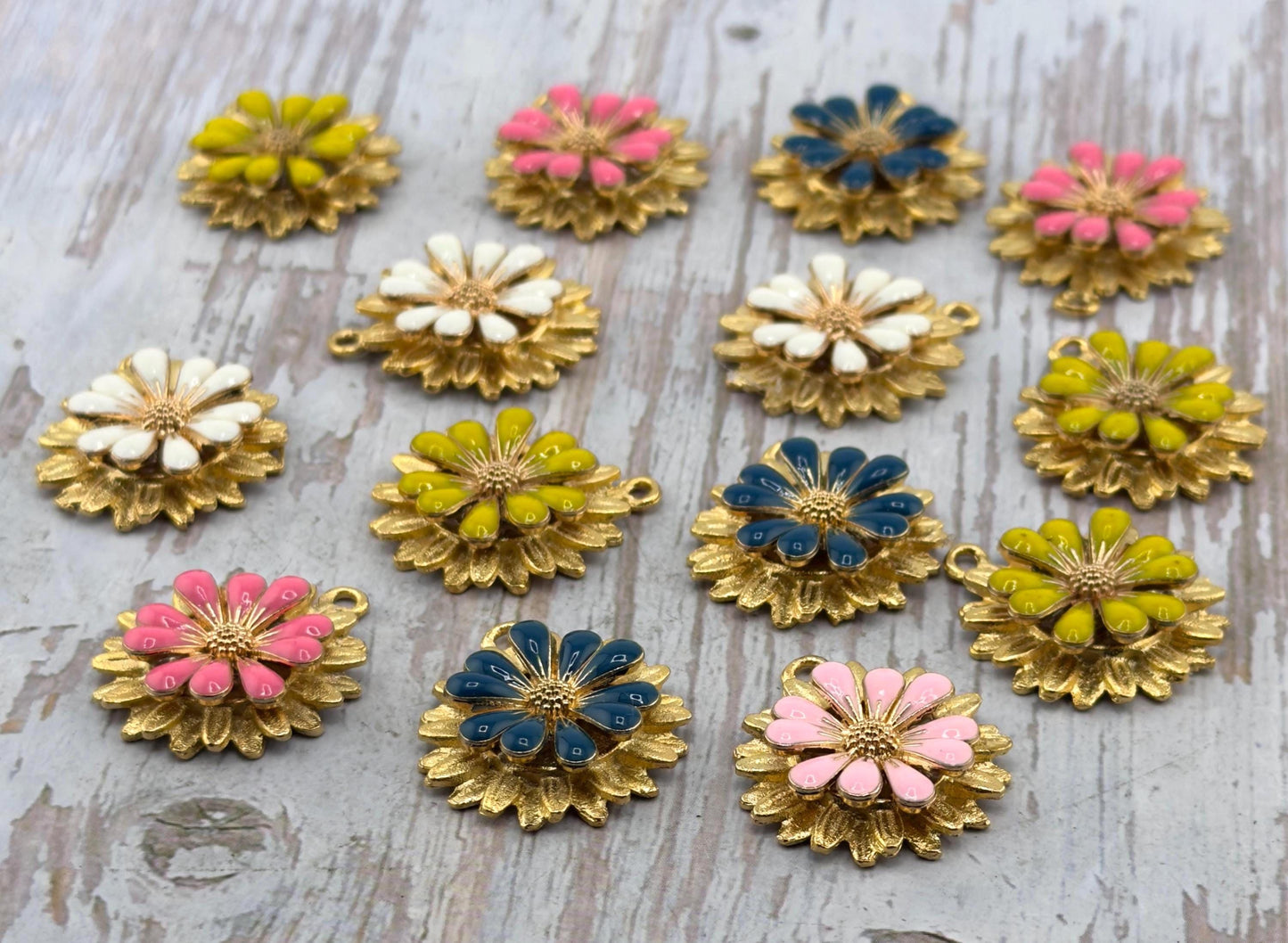 Hot Pink 3D Enamel Large Flower Charm, Satin 18k Gold Plated - ST579