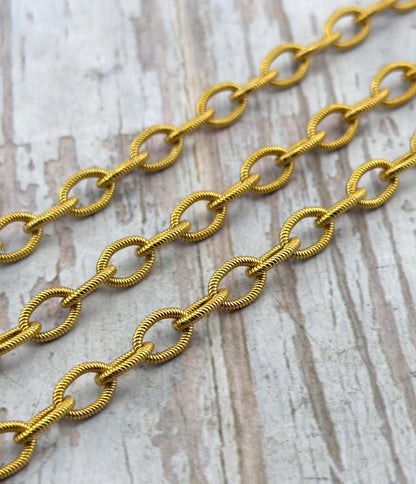 8x5mm Oval Textured Cable Chain, Antiqued 18k Gold Plated - G114-CH