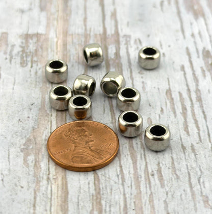 7mm Large Hole Cylinder Beads (Set of 10), Antiqued Pewter - PT549