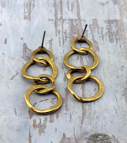 Boucles d'oreilles pendantes à anneaux entrelacés (lot de 2), plaqué or 18 carats vieilli - AG588