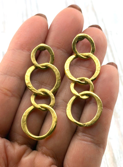 Boucles d'oreilles pendantes à anneaux entrelacés (lot de 2), plaqué or 18 carats vieilli - AG588