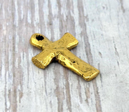 Pendentif croix rustique, plaqué or 18 carats vieilli - AG132