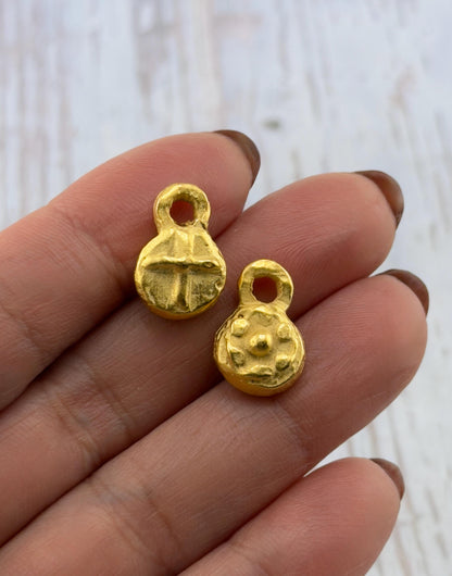 Double-sided Cross and Flower Charm, Satin 18k Gold Plated - ST319
