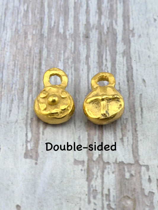 Double-sided Cross and Flower Charm, Satin 18k Gold Plated - ST319