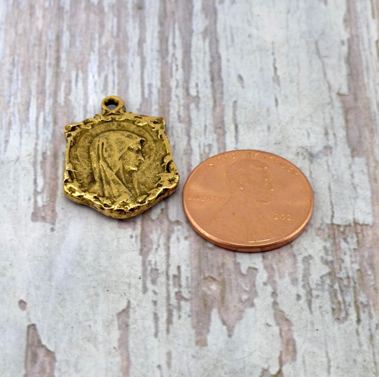Double-sided Marian Apparition Our Lady of Lourdes Medal, Antiqued 18k Gold Plated - AG003