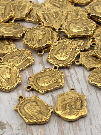 Double-sided Marian Apparition Our Lady of Lourdes Medal, Antiqued 18k Gold Plated - AG003