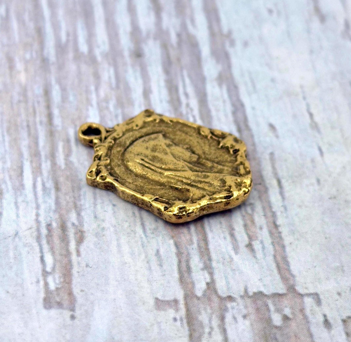 Double-sided Marian Apparition Our Lady of Lourdes Medal, Antiqued 18k Gold Plated - AG003
