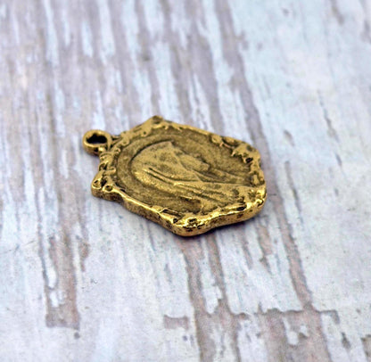 Double-sided Marian Apparition Our Lady of Lourdes Medal, Antiqued 18k Gold Plated - AG003