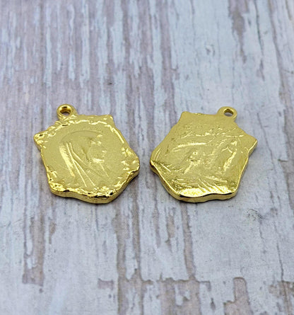 Mary Our Lady of Lourdes Charm, Satin 18k Gold Plated Charm - ST183