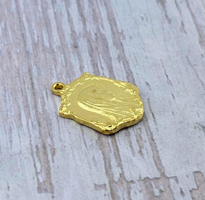Mary Our Lady of Lourdes Charm, Satin 18k Gold Plated Charm - ST183