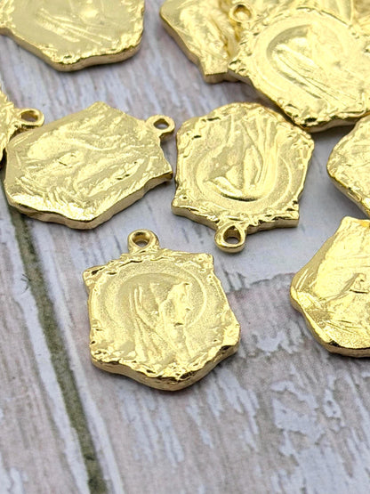 Mary Our Lady of Lourdes Charm, Satin 18k Gold Plated Charm - ST183