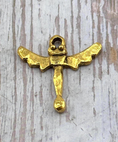 Breloque libellule rustique, plaqué or 18 carats vieilli - AG122-C