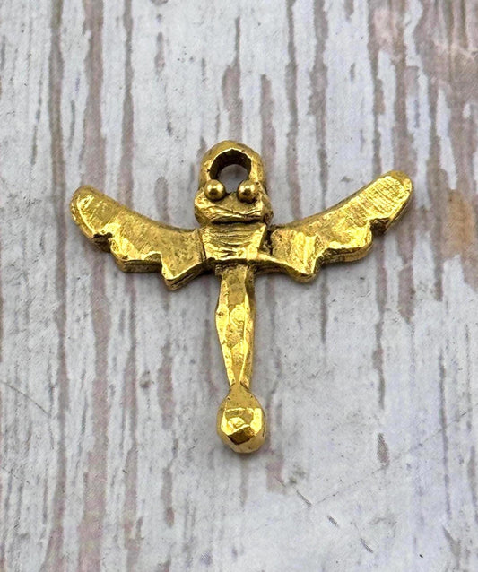 Rustic Dragonfly Charm, Antiqued 18k Gold Plated - AG122-C
