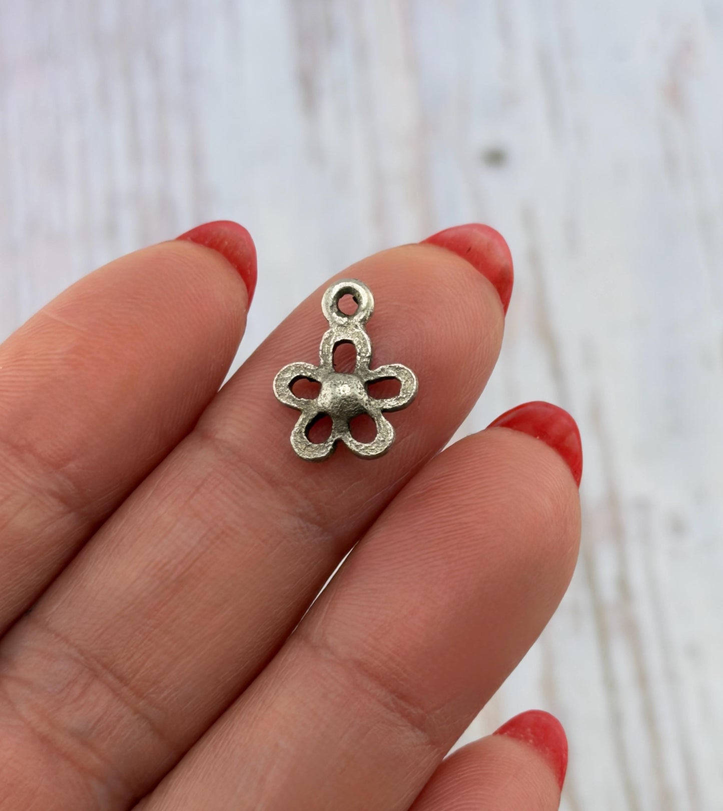 Tiny Silver Flower Charm, Antiqued Pewter - PT633