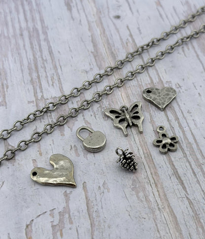 Tiny Silver Flower Charm, Antiqued Pewter - PT633