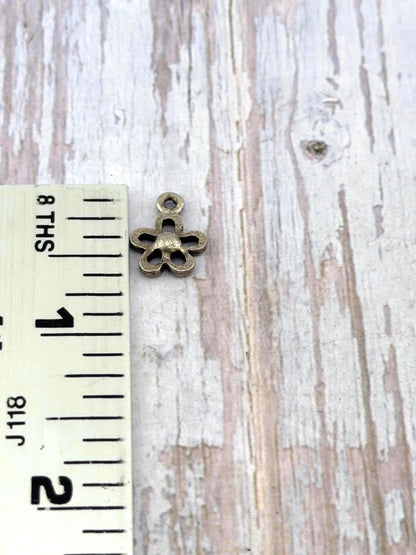 Tiny Silver Flower Charm, Antiqued Pewter - PT633