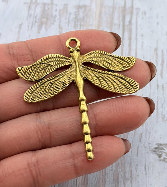 Large Dragonfly Charm, Antiqued 18k Gold Plated - AG158