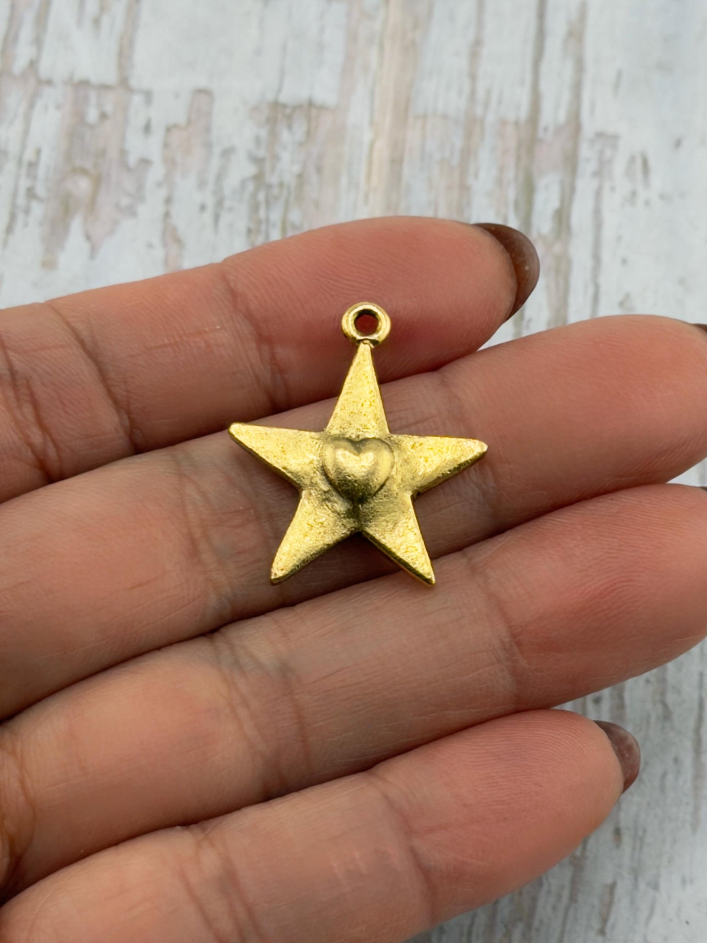 Small Nestled Heart Star Charm, Antiqued 18k Gold Plated - AG010