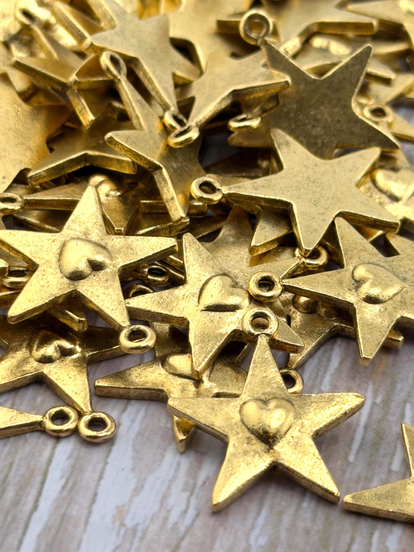 Small Nestled Heart Star Charm, Antiqued 18k Gold Plated - AG010