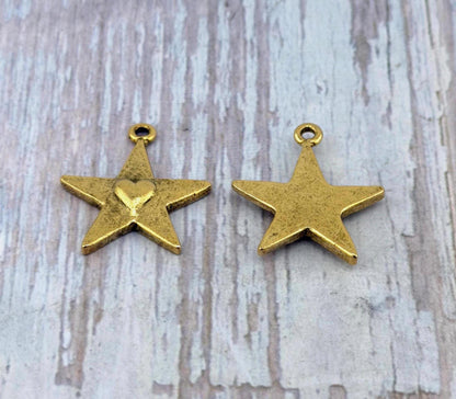 Small Nestled Heart Star Charm, Antiqued 18k Gold Plated - AG010