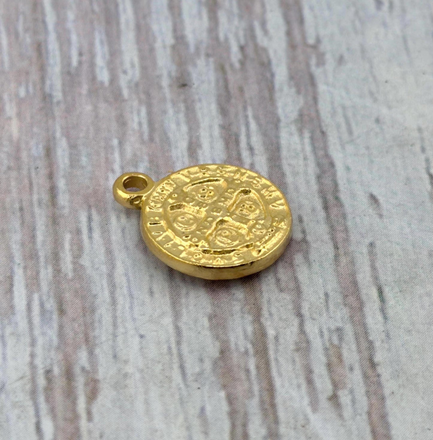 Double-sided Saint Benedict Protection Medal, Satin 18k Gold Plated - ST193