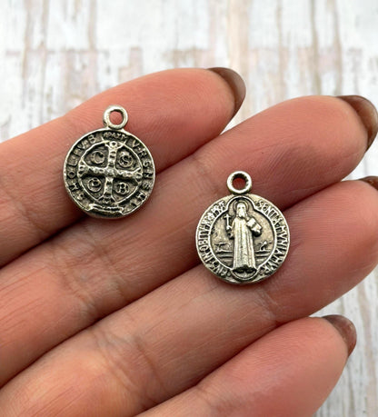 Double-sided Saint Benedict Medal, Antiqued Pewter - PT373