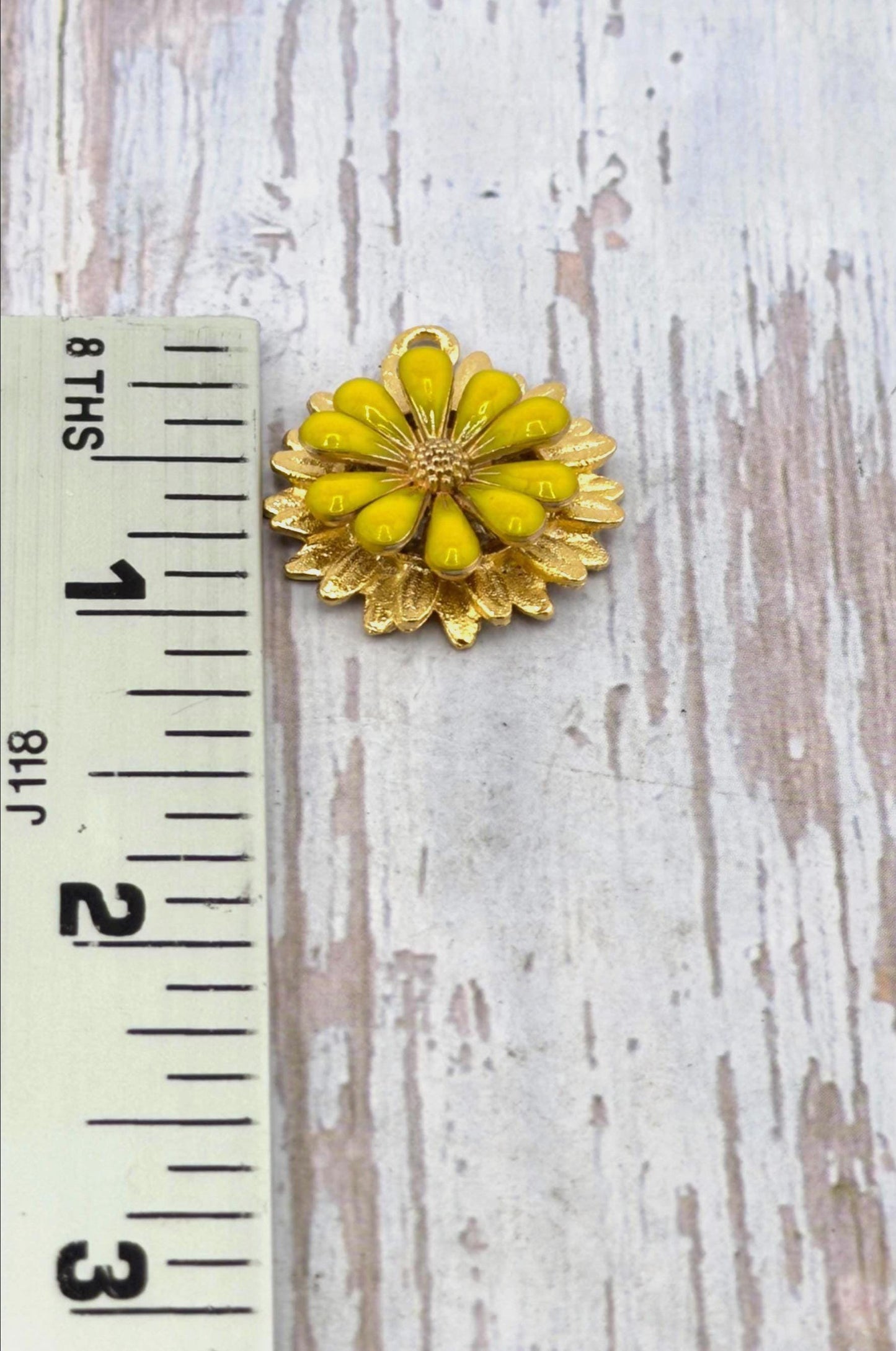 3D Yellow Enamel Flower Charm, Satin 18k Gold Plated Findings - ST582