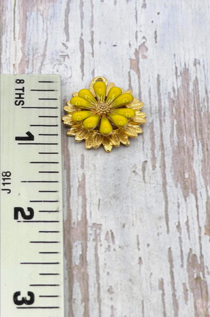 3D Yellow Enamel Flower Charm, Satin 18k Gold Plated Findings - ST582
