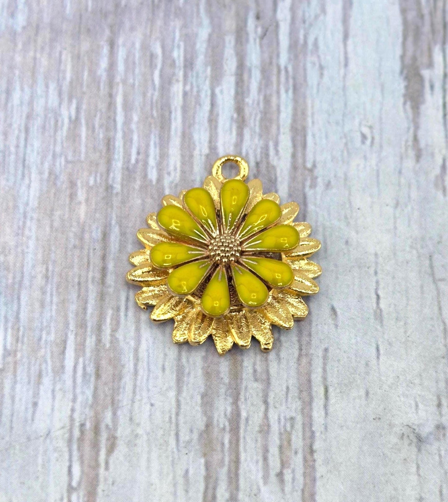 3D Yellow Enamel Flower Charm, Satin 18k Gold Plated Findings - ST582