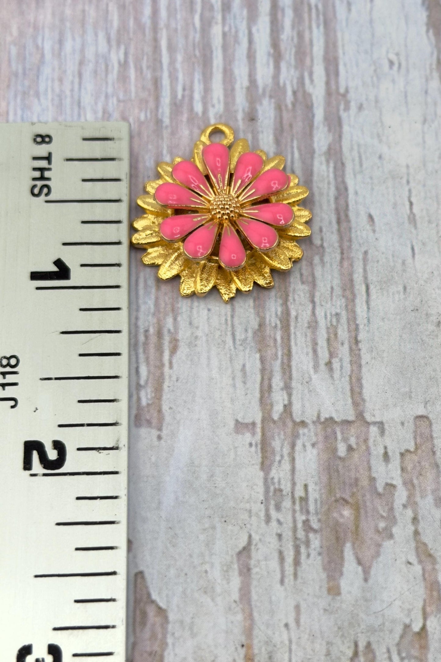 Hot Pink 3D Enamel Large Flower Charm, Satin 18k Gold Plated - ST579