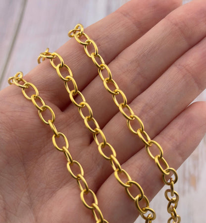 5x7mm Oval Cable Chain, Satin 18k Gold Plated - S083-CH