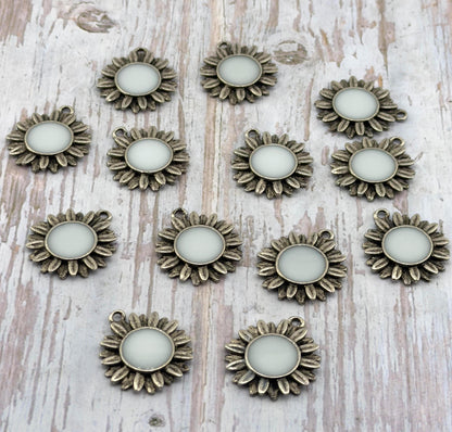 Large White Artisan Flower Charm, Antiqued Pewter - PT649